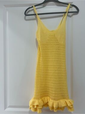 Yellow Knit Ruffled Hem Slip Dress